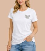 T‑shirt noir femme avec papillon en strass – coupe classique chic – Image 2