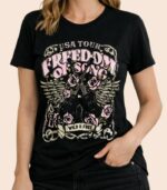 T‑shirt beige femme imprimé guitare & roses – style rock chic – Image 3