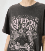 T‑shirt beige femme imprimé guitare & roses – style rock chic – Image 5