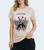 T‑shirt beige femme imprimé guitare & roses – style rock chic – Image 6