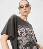 T‑shirt beige femme imprimé guitare & roses – style rock chic – Image 4