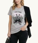T‑shirt beige femme imprimé guitare & roses – style rock chic – Image 2