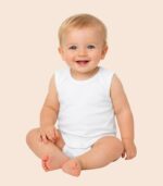 Body sans manches en coton uni bébé blanc