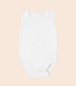 Body sans manches en coton uni bébé blanc – Image 2