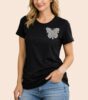T‑shirt noir femme avec papillon en strass – coupe classique chic