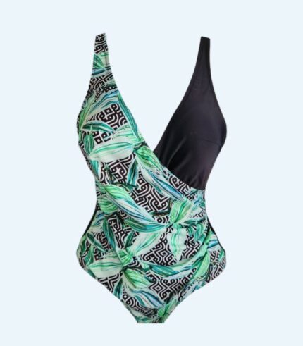 Maillot femme 1 piece croisé NOIR VERT T 40