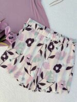 Pyjama femme – Caraco dentelle & short fleuri ROSE POUDRE – Image 2