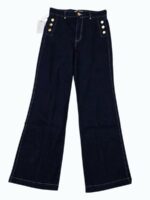 Pantalon denim taille haute wide leg à boutons dorés – Image 2