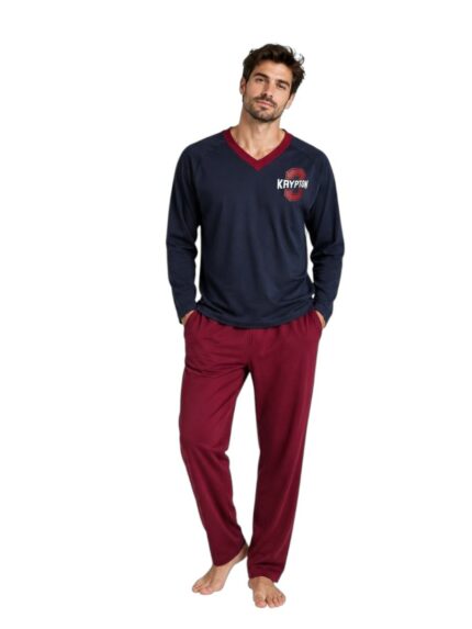 PYJAMA HOMME COL V MANCHE LONGUE