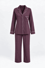 Pyjama deux pièces en Coton prune avec passepoil rose