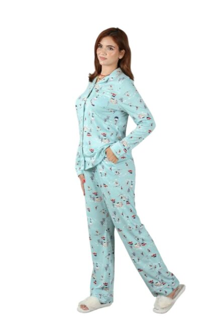 Pyjama femme bleu imprimé